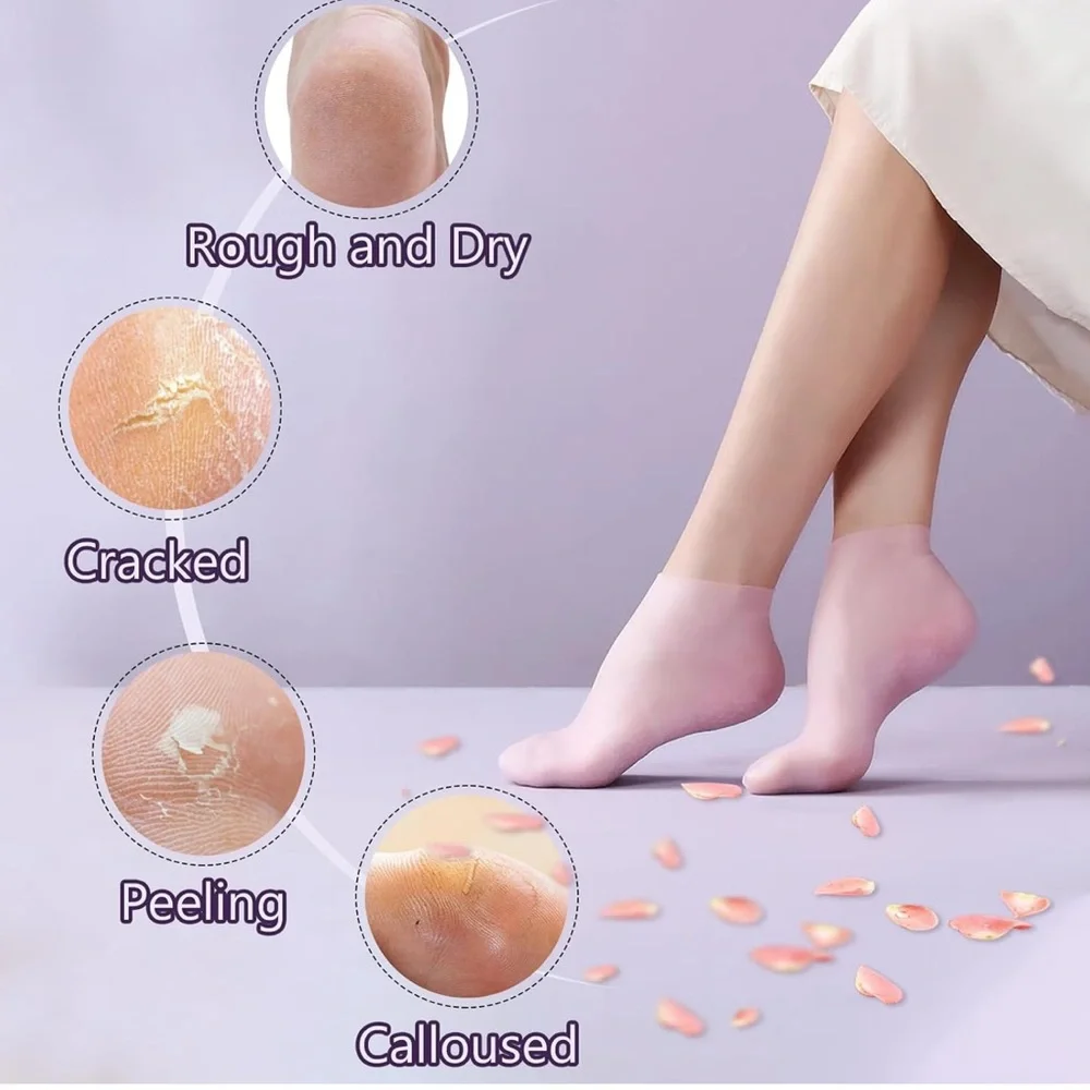 Unisex Silicone Socks & Gloves for Dry Cracked Skin (Socks Fits Up to Size 8.5)